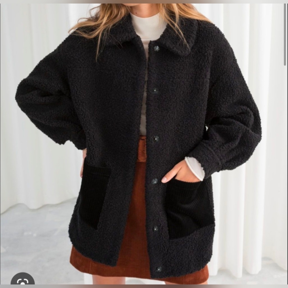 & Other Stories Black Teddy Jacket with Corduroy Pockets